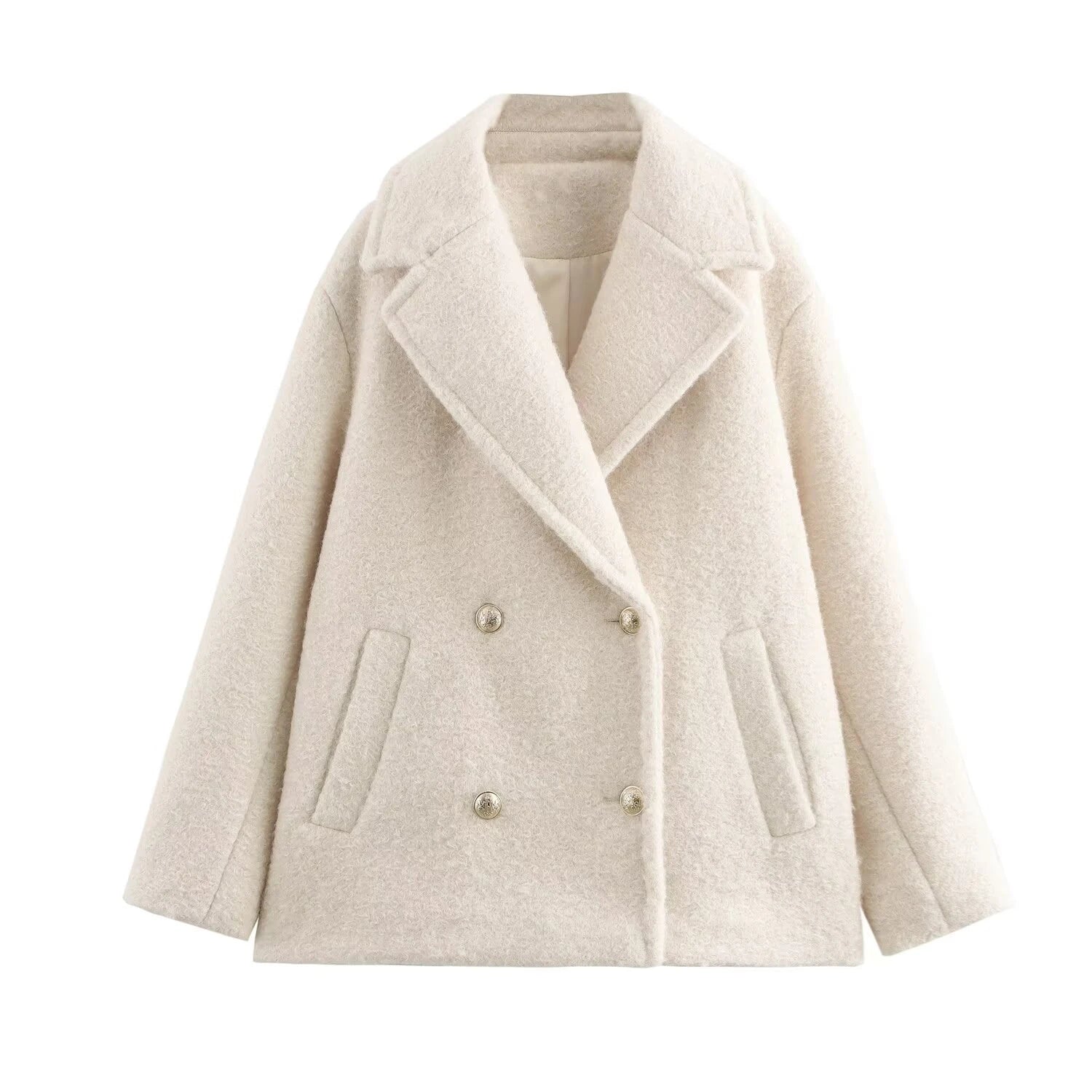 Double Breasted Lapel Long-Sleeved Warm Short Coat