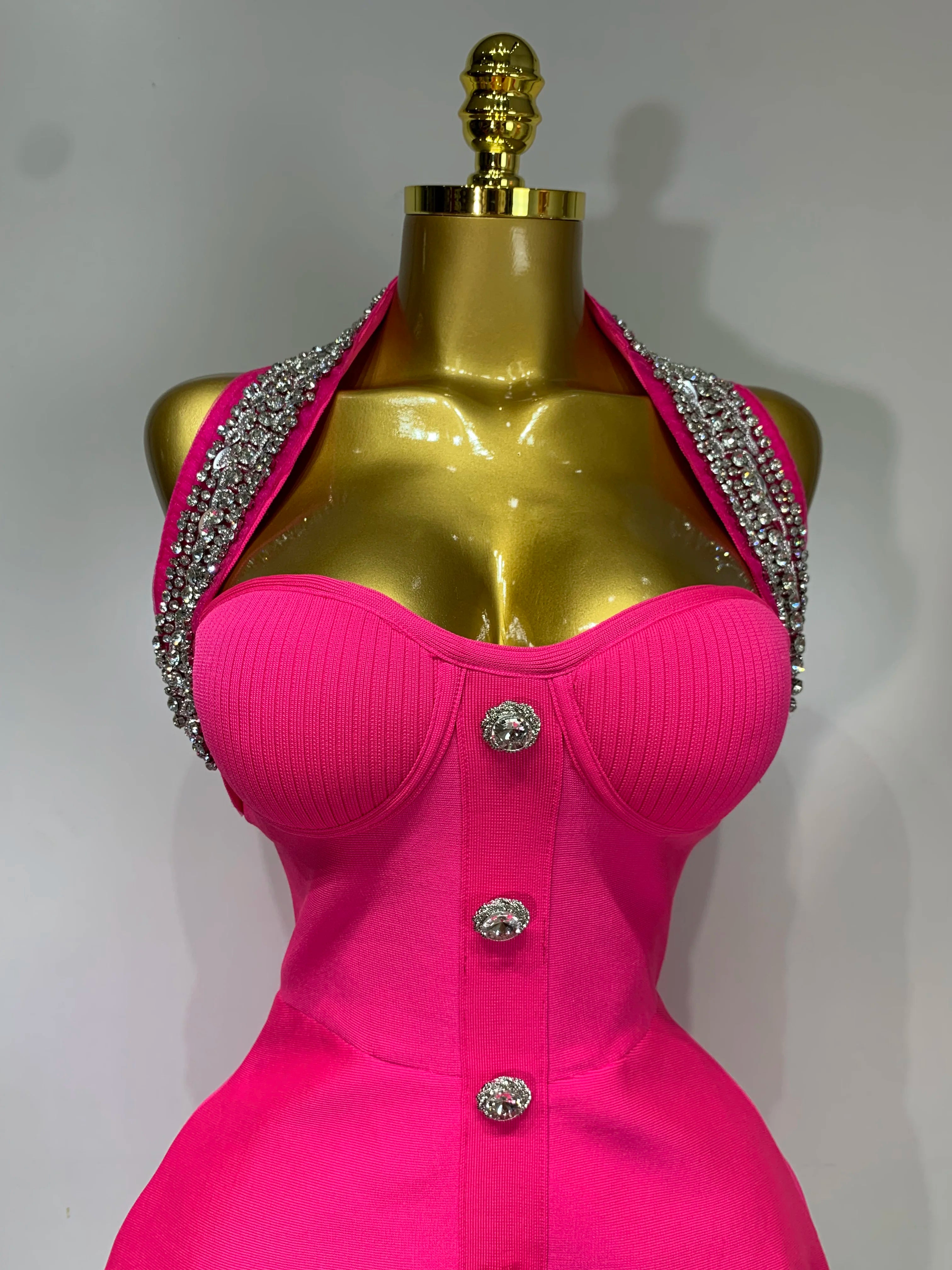 Luxury Halter Sleeveless Backless Sparkly Rhinestone Bandage Dress