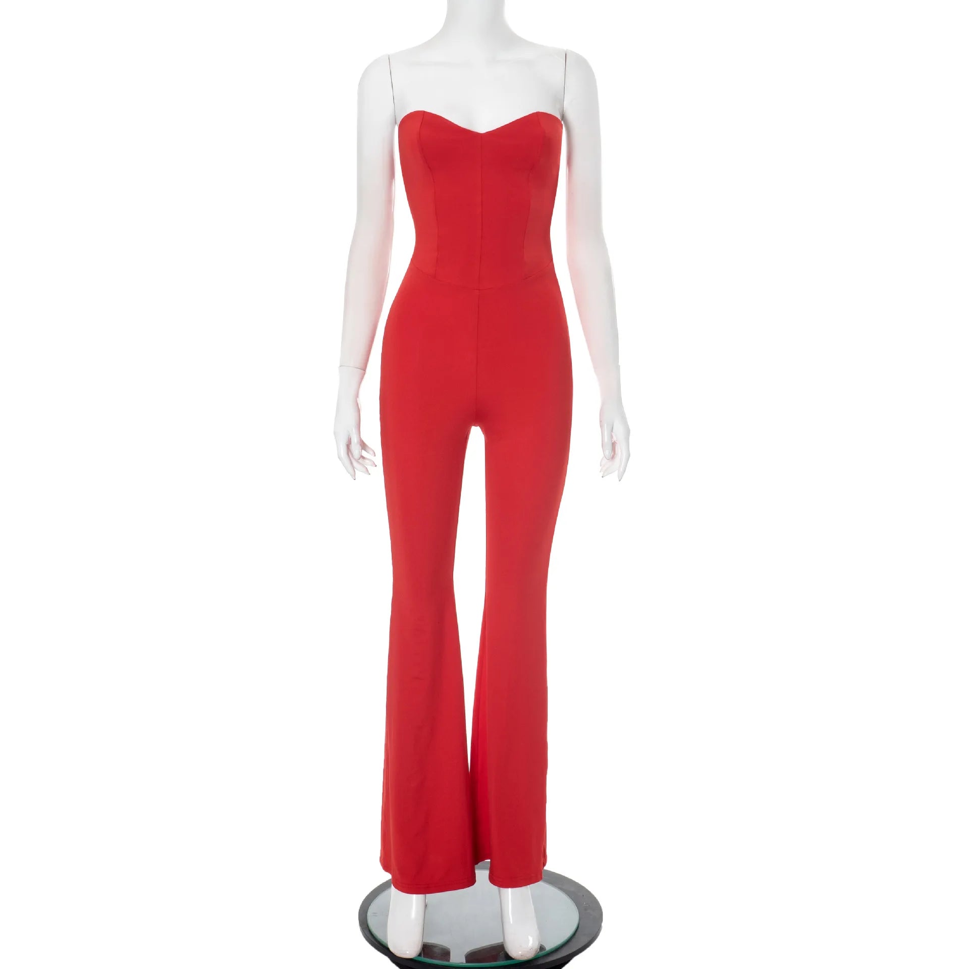 Strapless Flare Sleeveless Backless Slim Overalls Jumpsuit