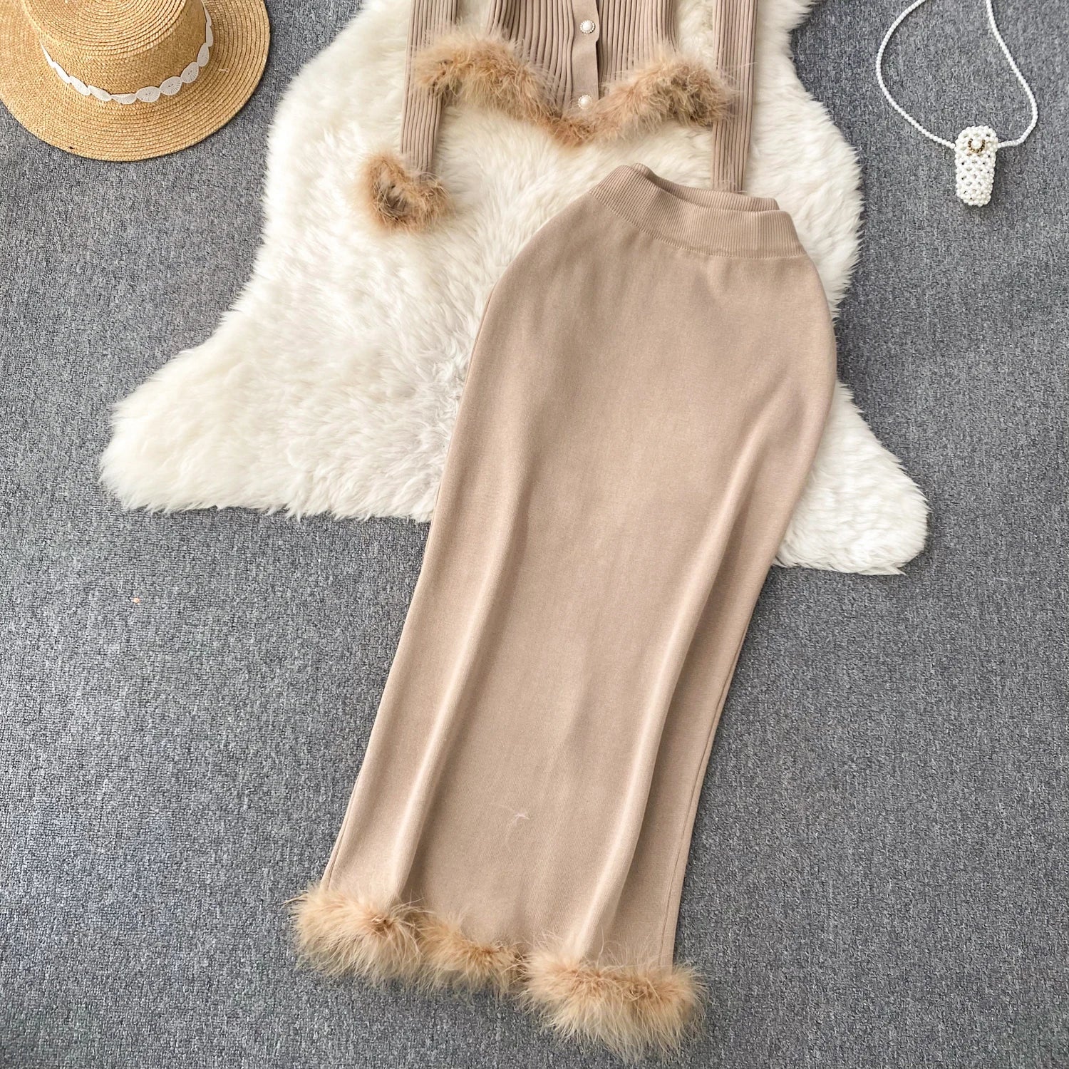 French Style Cardigan+Bodycon Skirt Knit 2pcs Sets