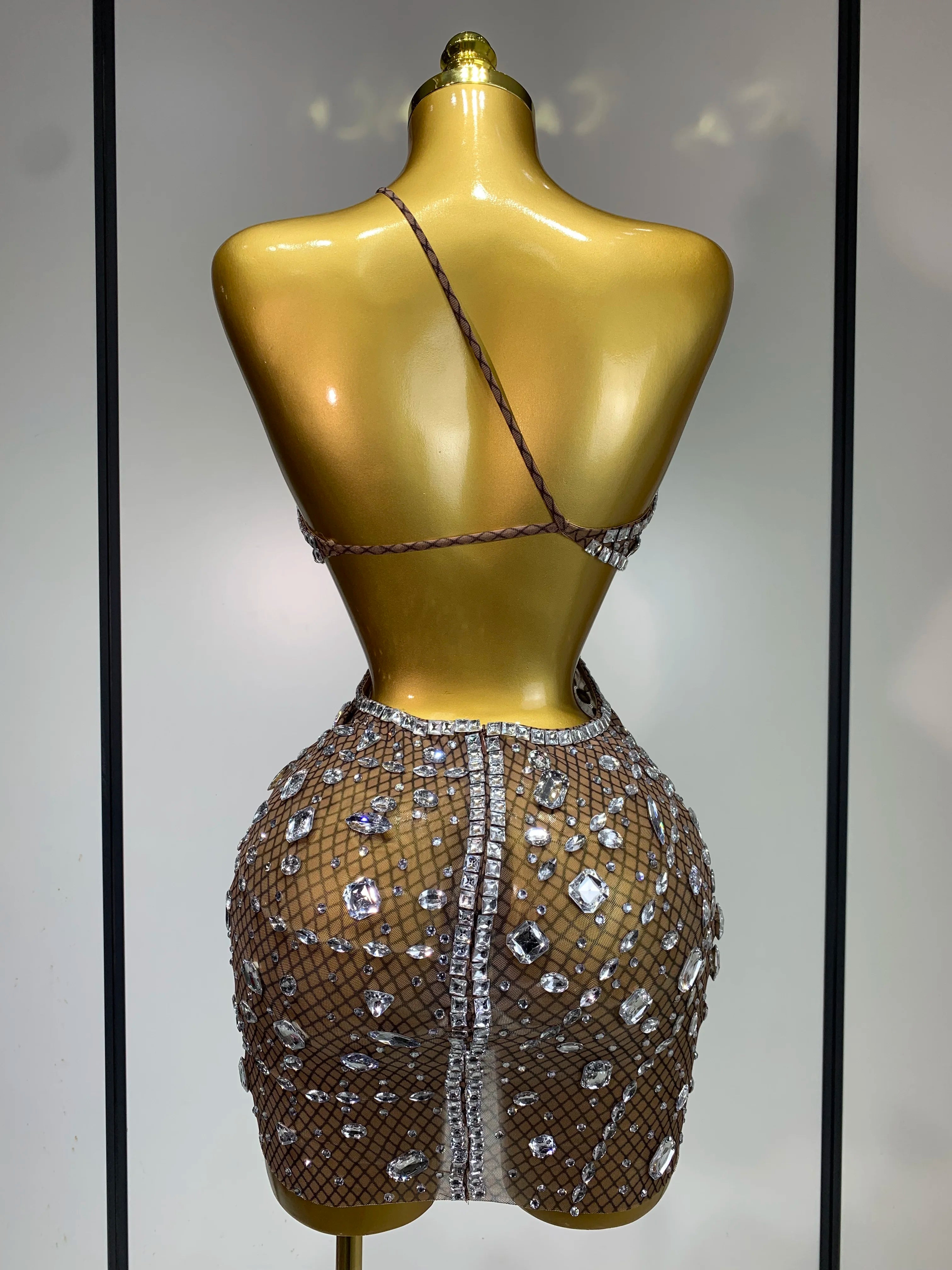 Sleeveless See Through Mesh Backless Evening Sparkling Dress