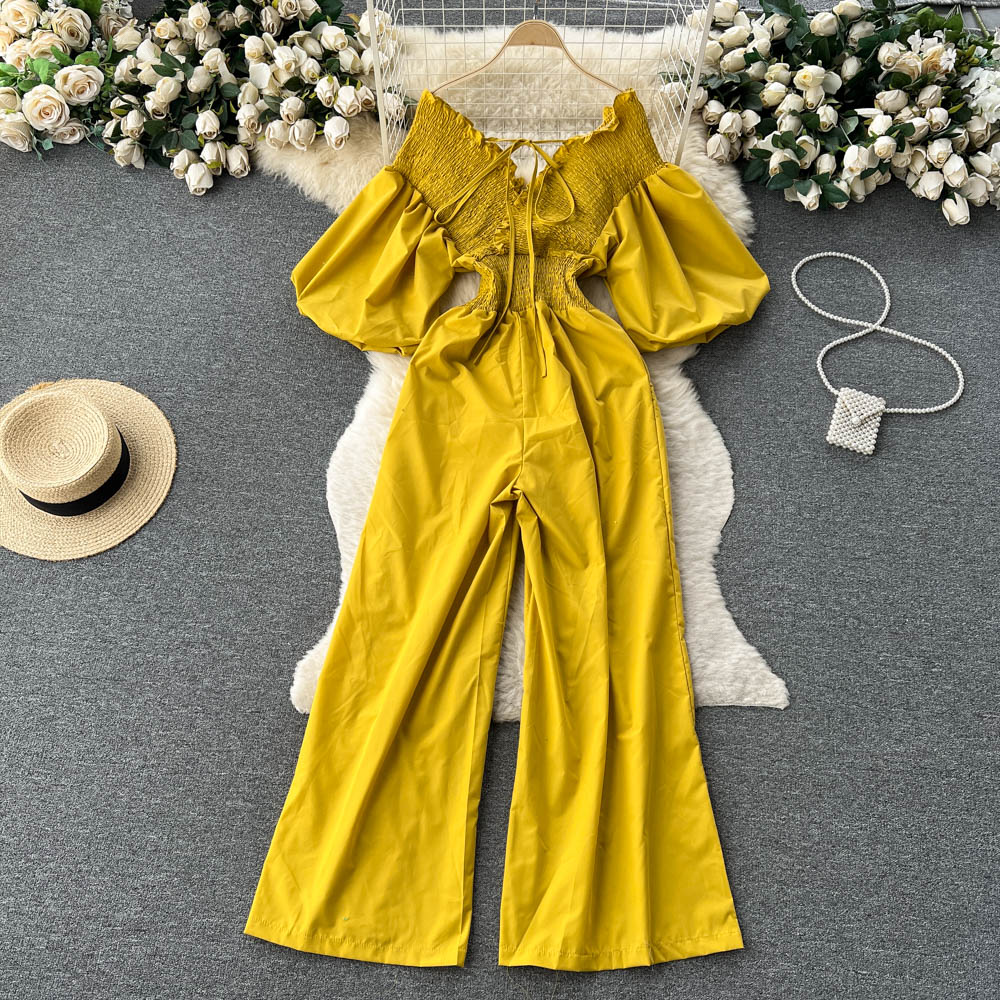 Ruffle Jumpsuits Puff Short Sleeve High Waist Romper