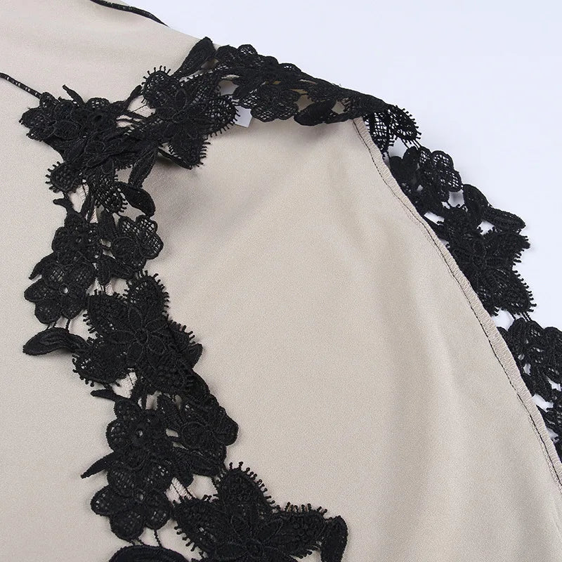 Lace Embellished Asymmetric Slit Midi Dress