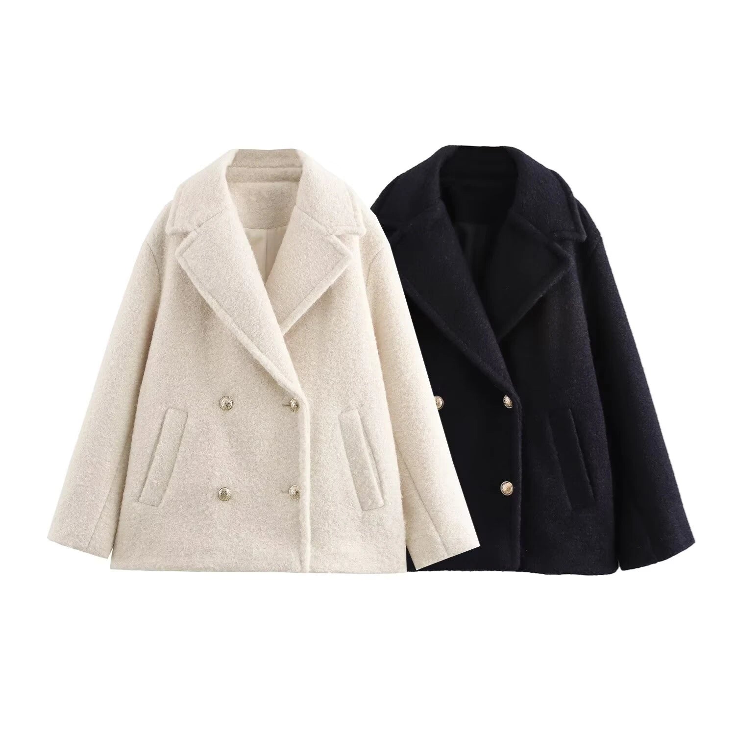 Double Breasted Lapel Long-Sleeved Warm Short Coat