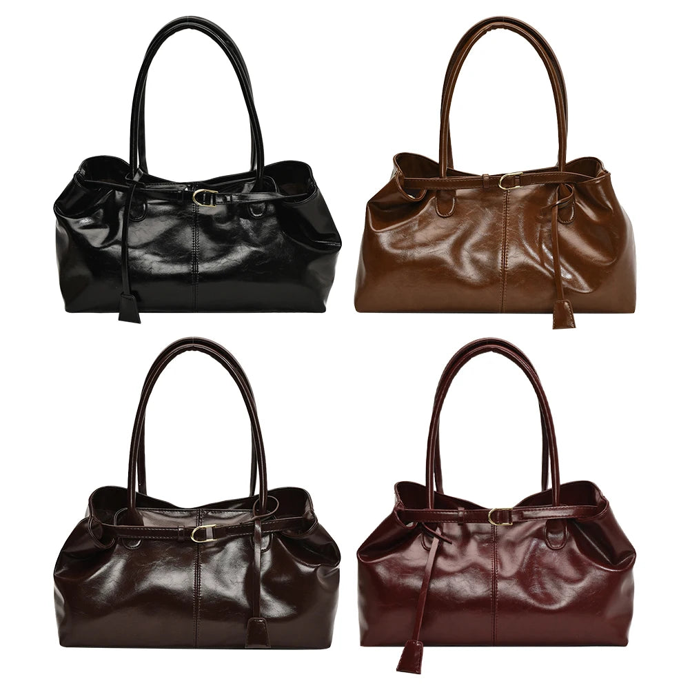 PU Leather Retro Slouch Tote Bag