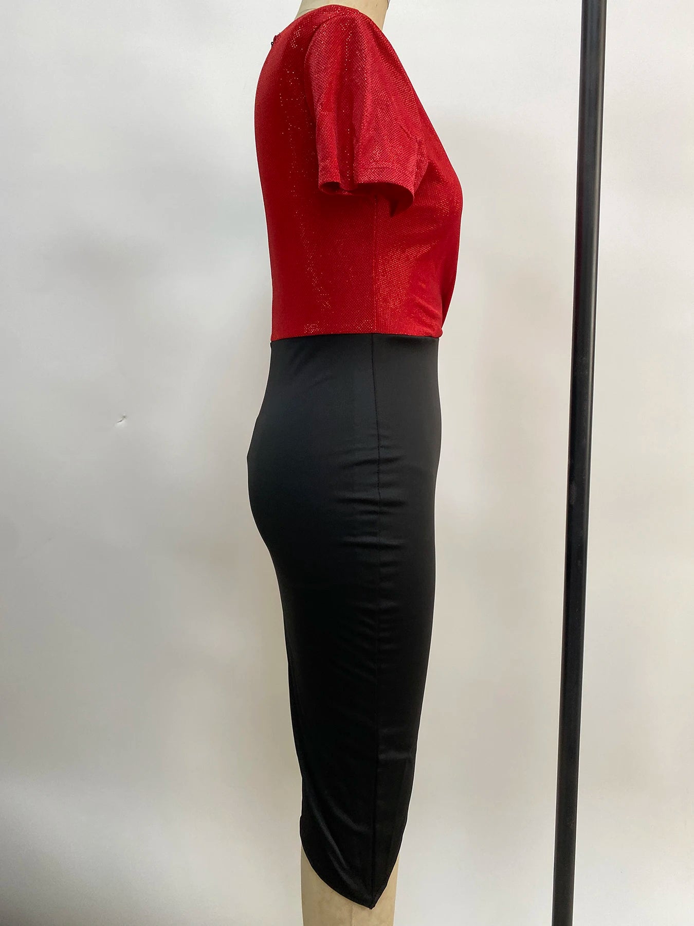 high waist pure color temperament commuter skirt short-sleeved waist dress