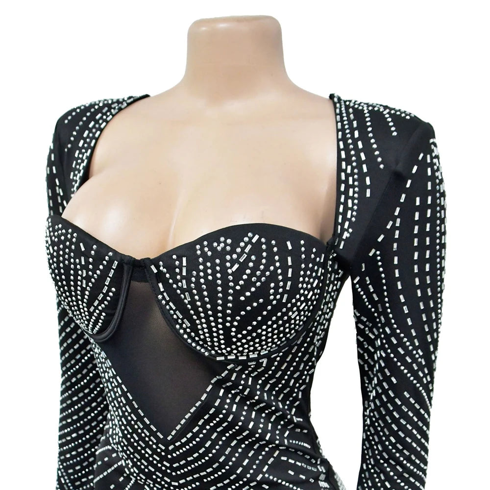 Rhinestone Padded Mini Dress