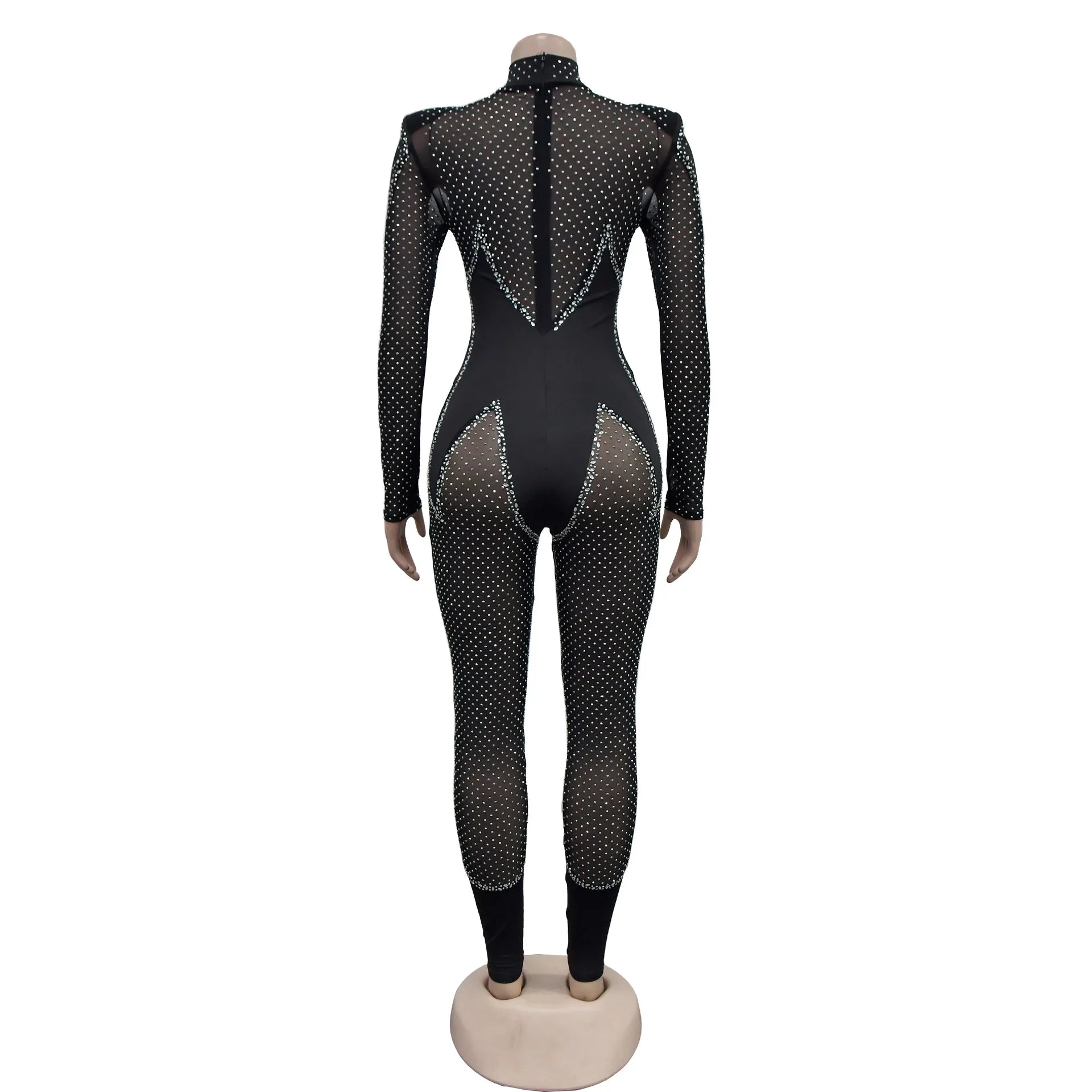 See Though Mesh Diamonds Rhinestones Jumpsuit