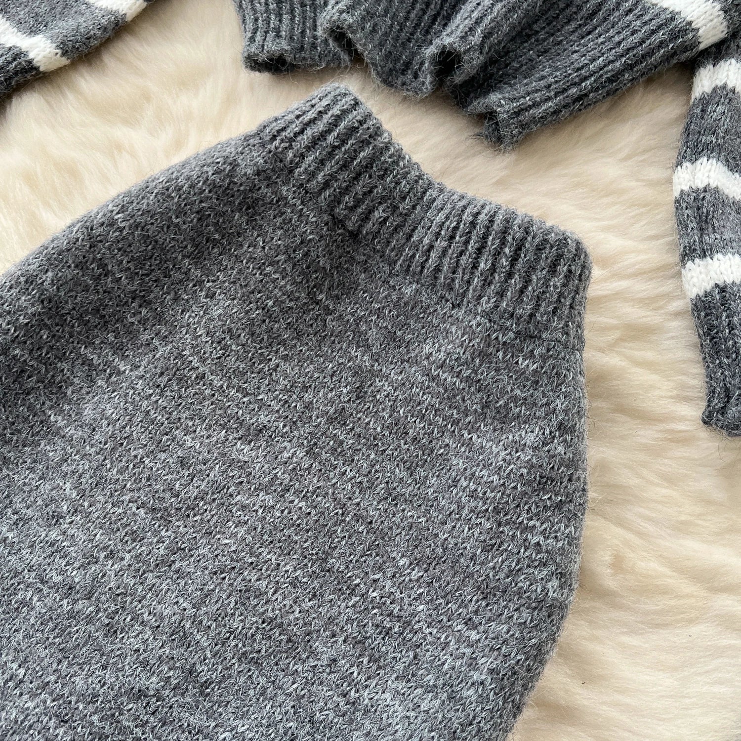 Striped Sweater Loose Cardigan+Elastic Long Skirts Knitted Two Piece Set