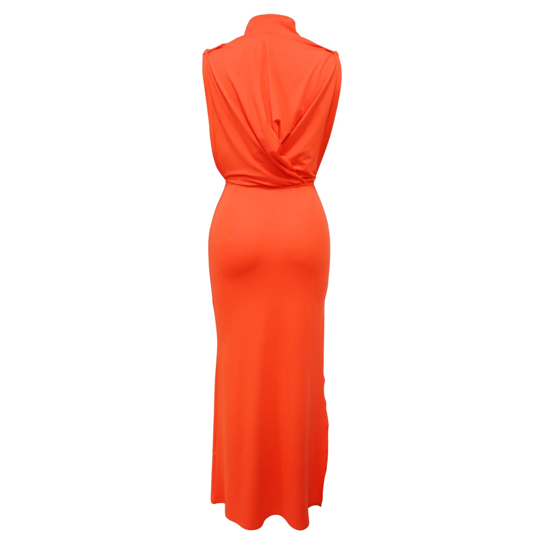 O-neck High Split Ruched Stacked Bodycon Midi Maxi Dress