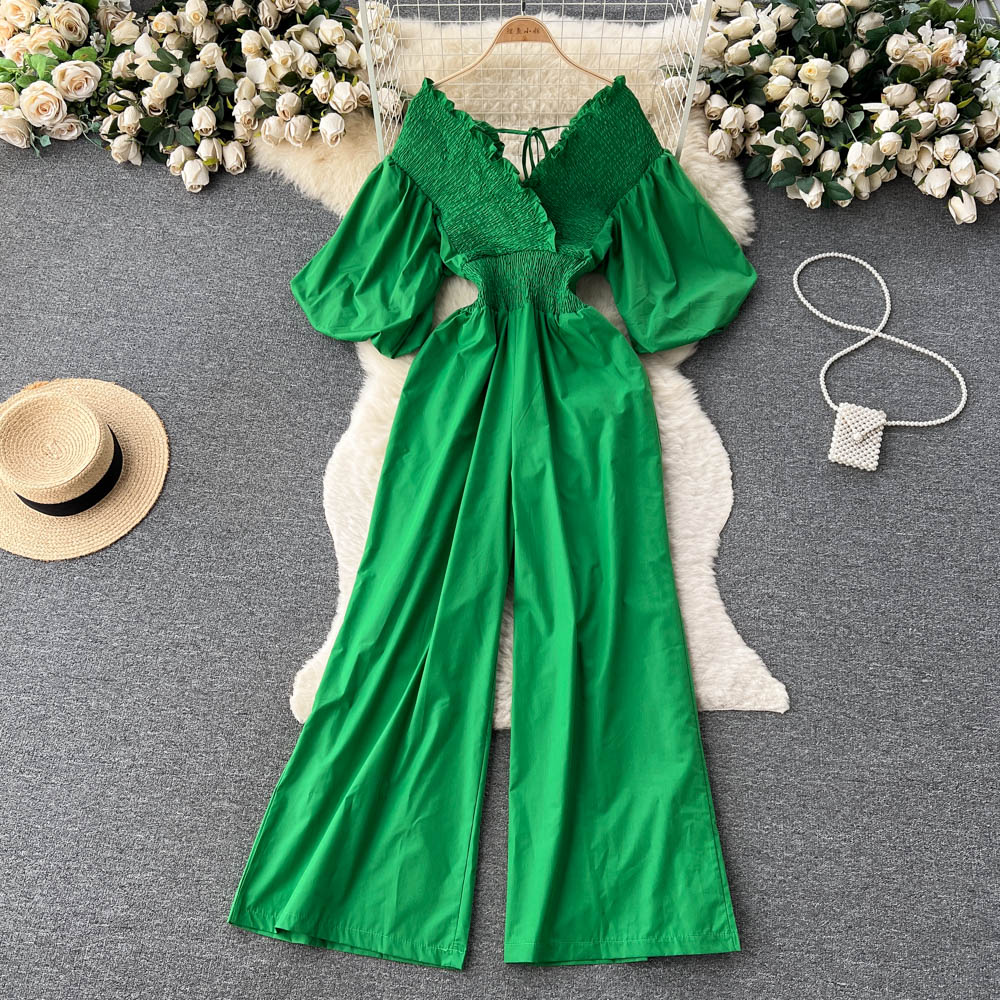 Ruffle Jumpsuits Puff Short Sleeve High Waist Romper