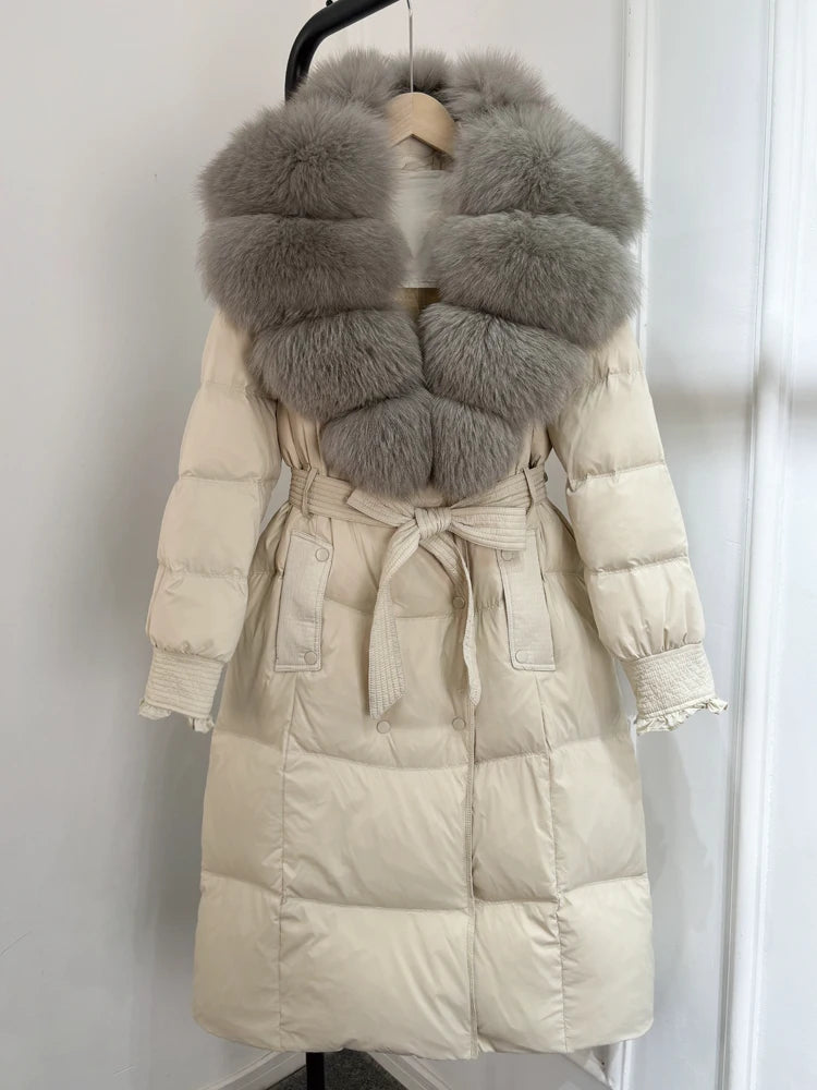 Real Natural Fox Fur Collar Duck Down Coat