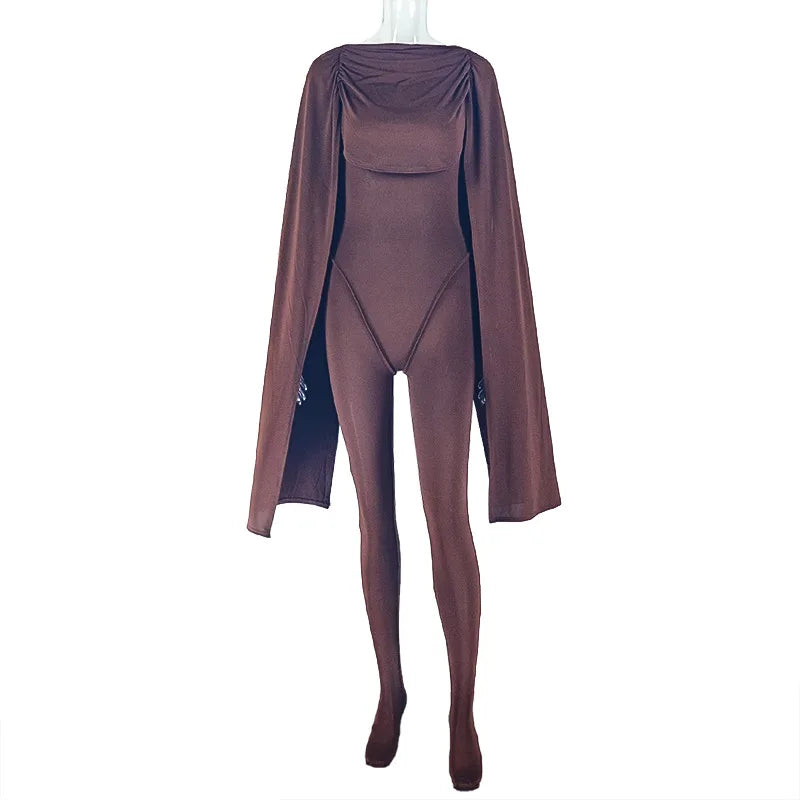 O-neck Ruched Shawl Sleeves Slim Patchwork Footed Jumpsuits