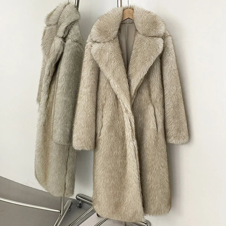 Faux Fur Long Sleeve Thick Warm Overcoat Fluffy Coat