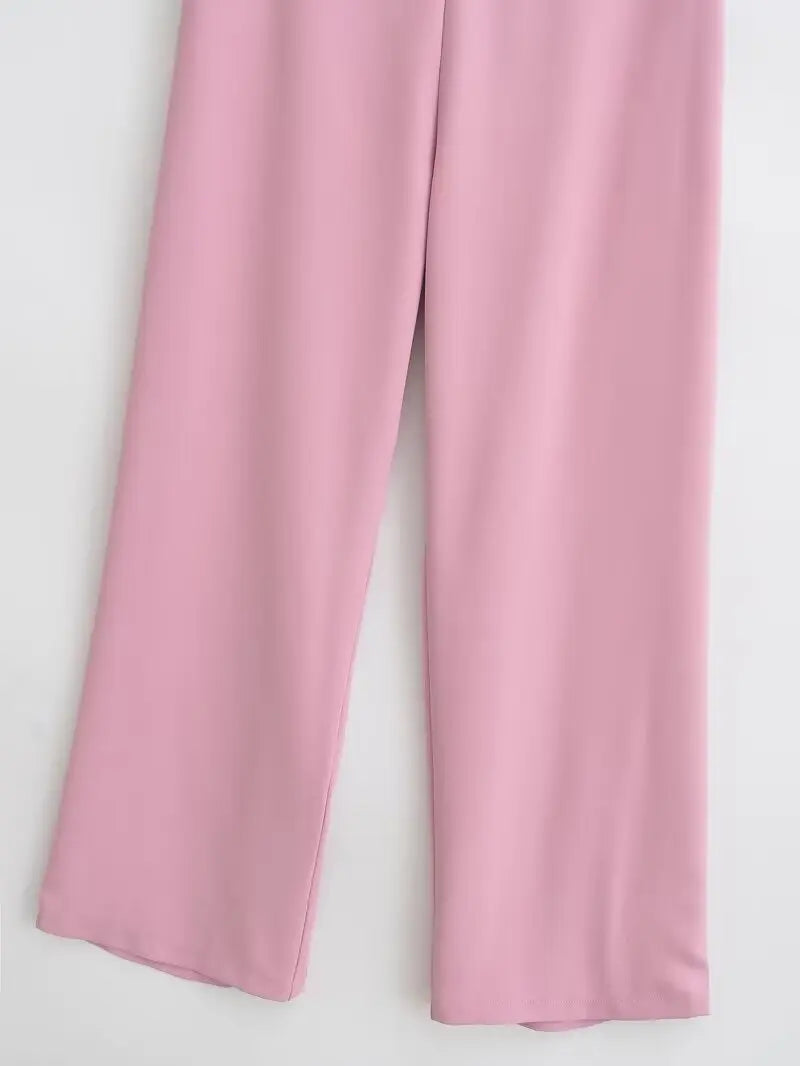 Elegant Blazer Pants Set Loose Lapel Single-breasted Jacket Coat Wide Leg Trousers Matching Suits