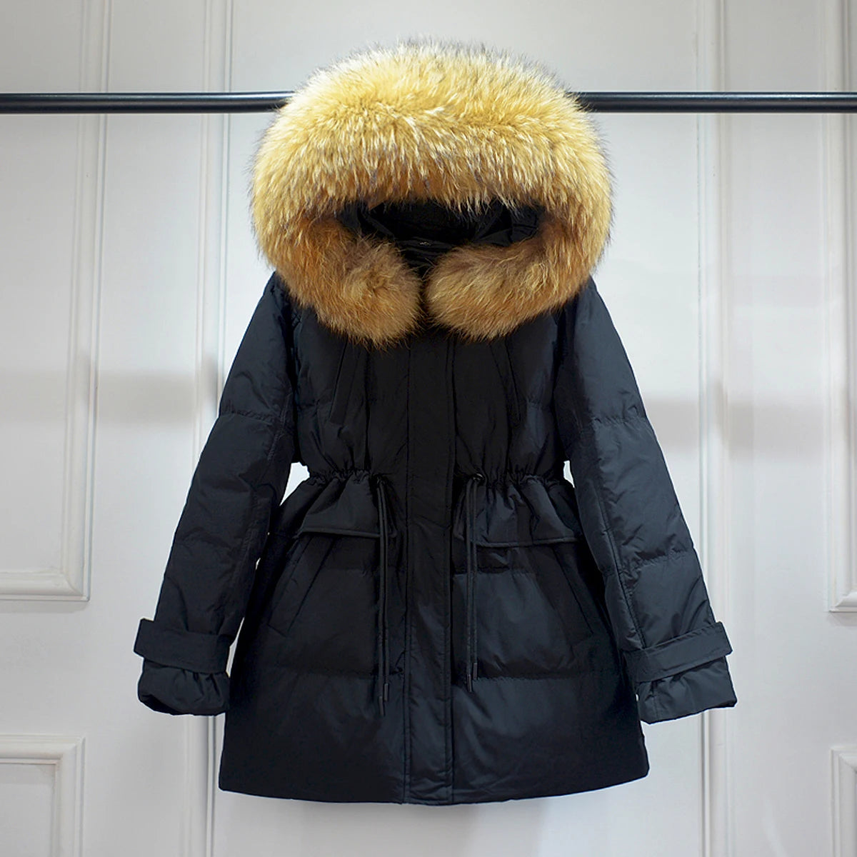 Winter Feather Puffer Coat With Large Real Fur Hooded Duck Down Parkas Outwear