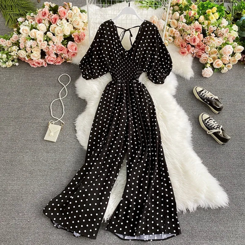 V Neck Dolman Sleeves Floral Print Wide Leg Jumpsuit