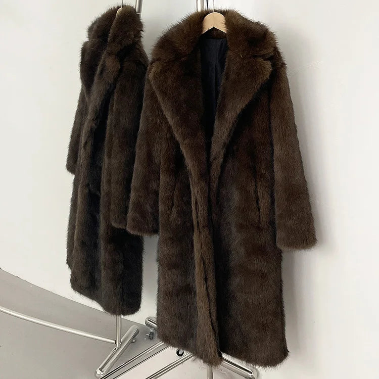 Faux Fur Long Sleeve Thick Warm Overcoat Fluffy Coat