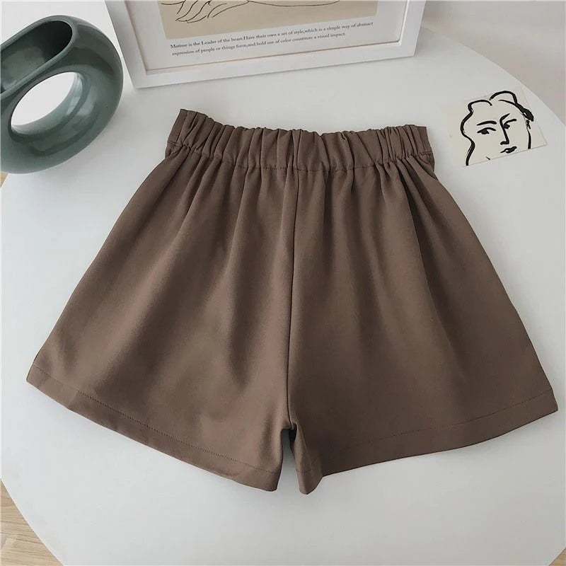 Casual Simple Korean Fashion Elastic High Waist Pleated Shorts