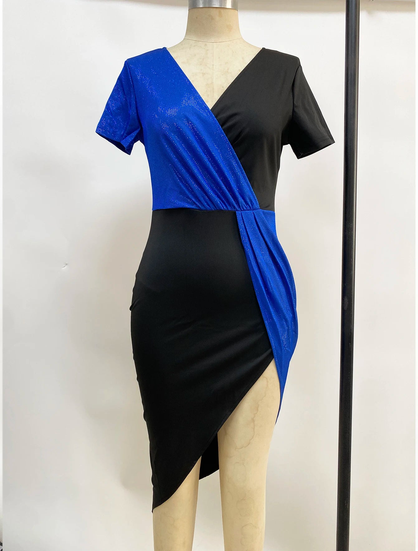 high waist pure color temperament commuter skirt short-sleeved waist dress
