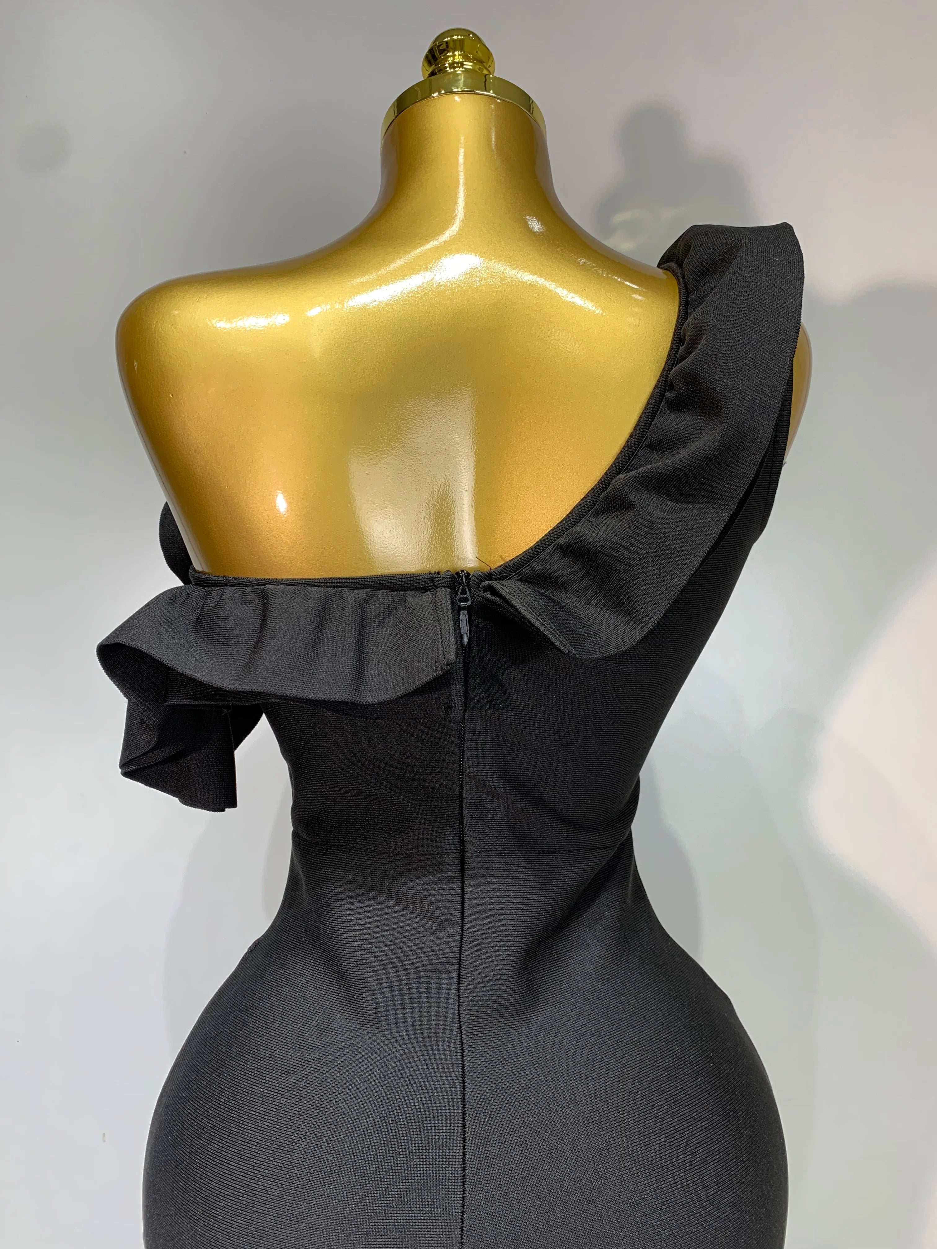 Off Shoulder Ruffles Midi Bodycon Bandage Dres