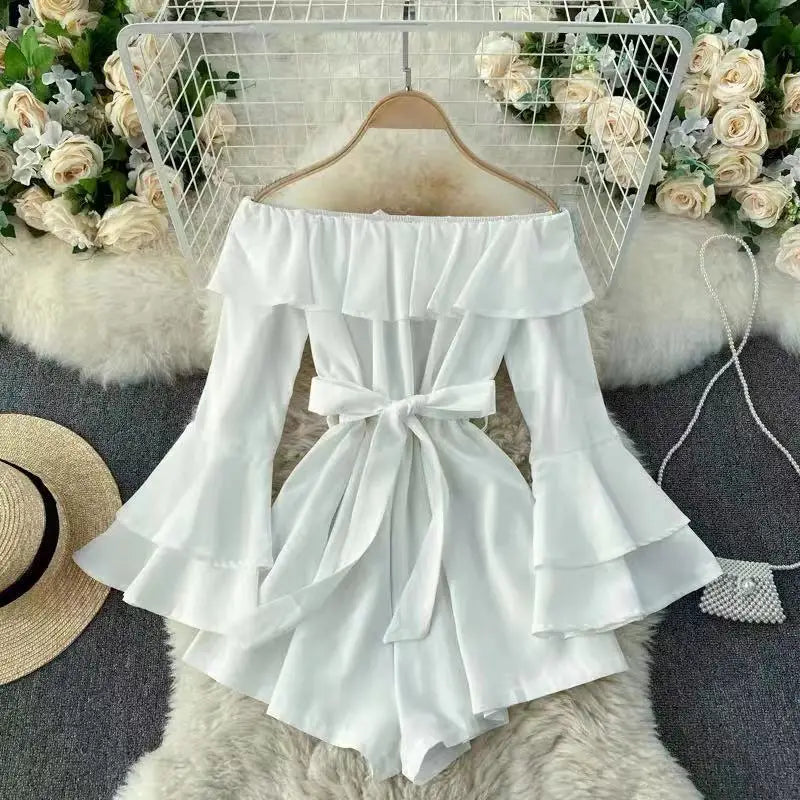 off shoulder bodysuit flared sleeves jumpsuit