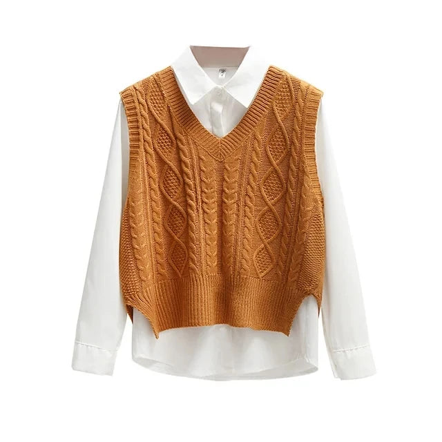 Sleeveless Knitted V Neck Pullovers Jumper Top