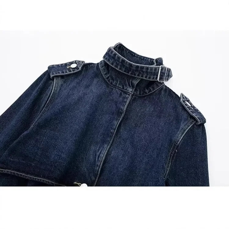 Elegant Long Denim Style Women's Coat