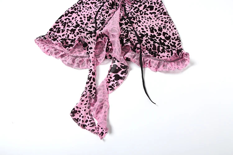 Leopard Print V-Neck Tassel Backless Playsuits