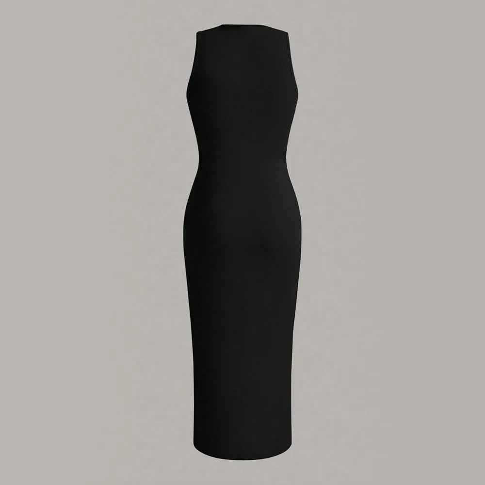 Minimalist Plain Sleeveless Crew Neck Wrap MIDI Party Dresses