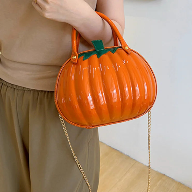 Pumpkin Shaped Sling Satchel Halloween Chain Candy PU Leather Crossbody Bag