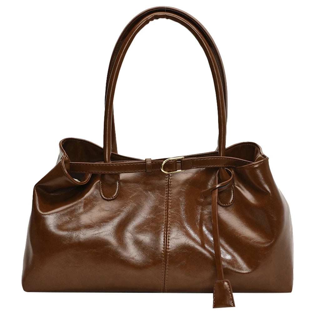 PU Leather Retro Slouch Tote Bag