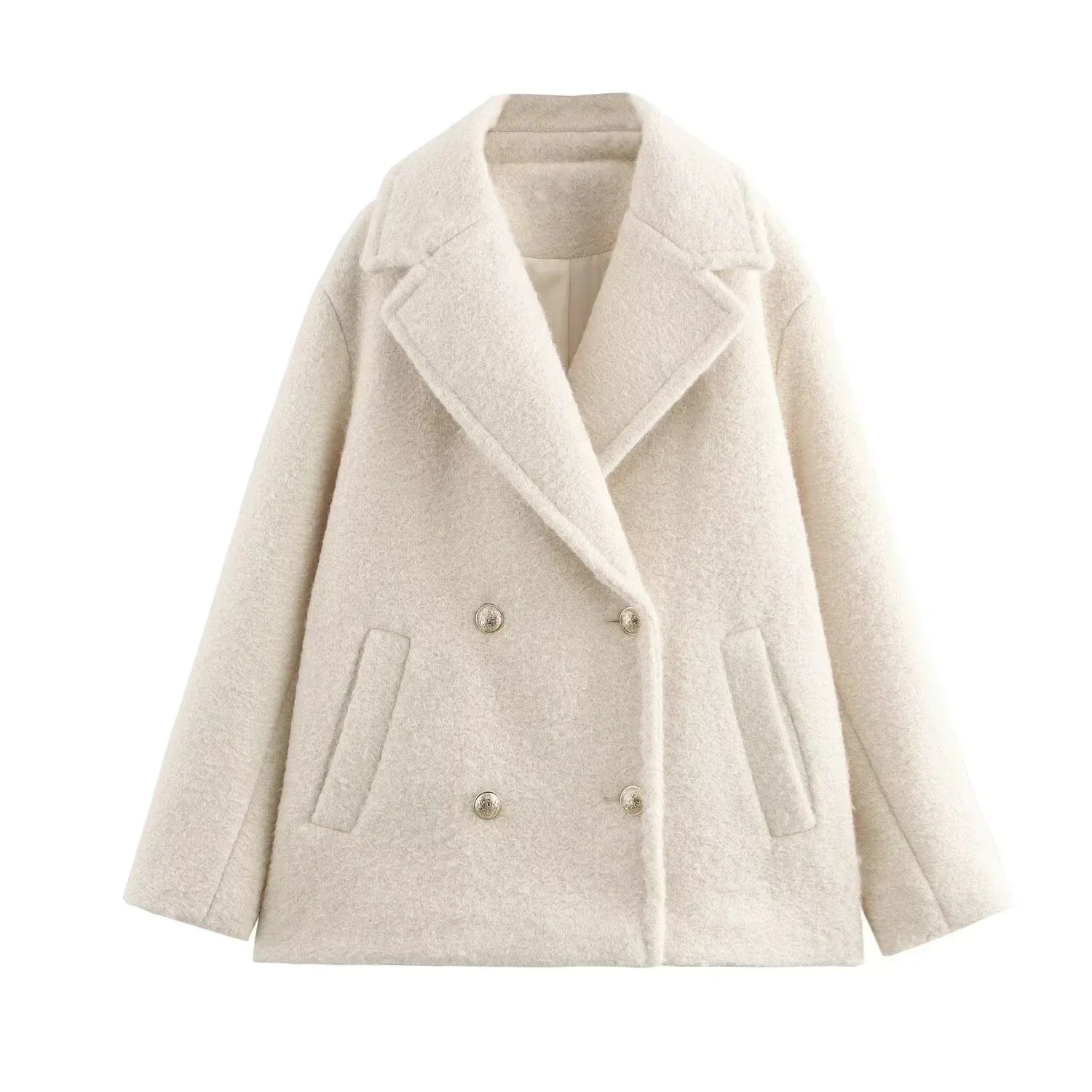 Double Breasted Lapel Long-Sleeved Warm Short Coat