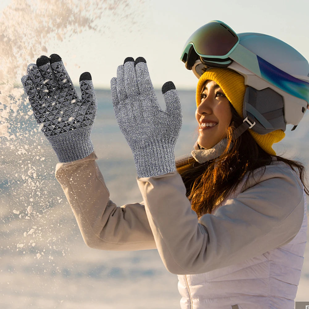 Winter Snowboard Touch Screen Knitted Gloves Hand Warmer Outdoor Riding Skiing Mitten for Cycling Driving Hiking Walking