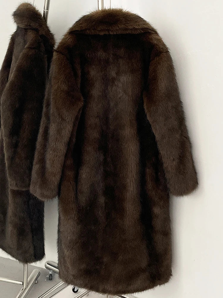 Faux Fur Long Sleeve Thick Warm Overcoat Fluffy Coat