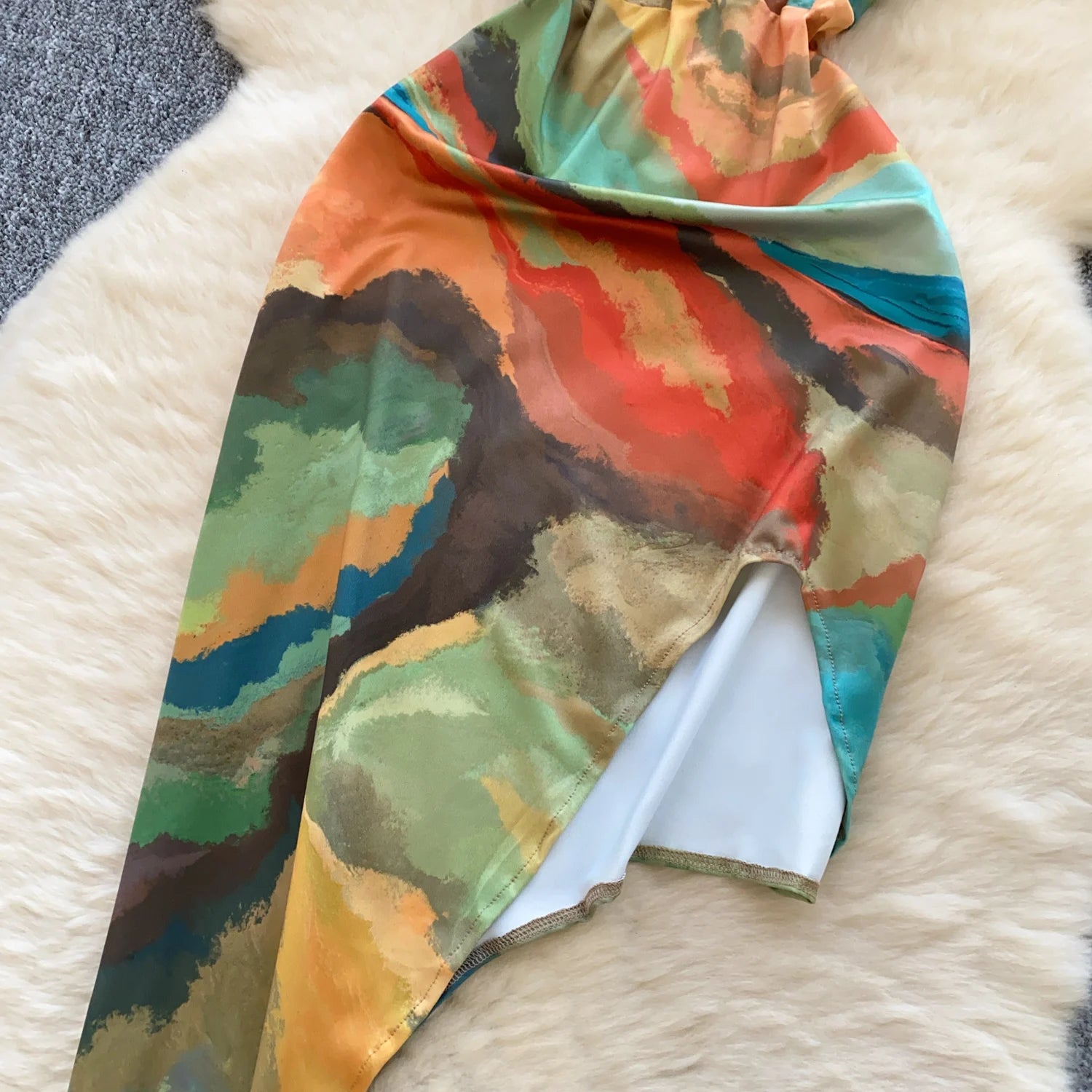 Irregular Sleeveless V Neck Slim Halter Split Bodycon Dress