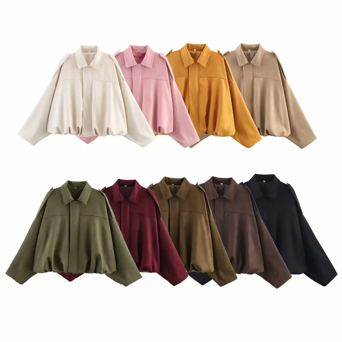 Lapel Suede Long Sleeve Zipper Loose Short Women Coat