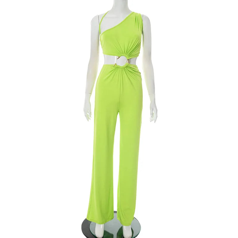 Oblique Shoulder Backless Straight Sleeveless Jumpsuits