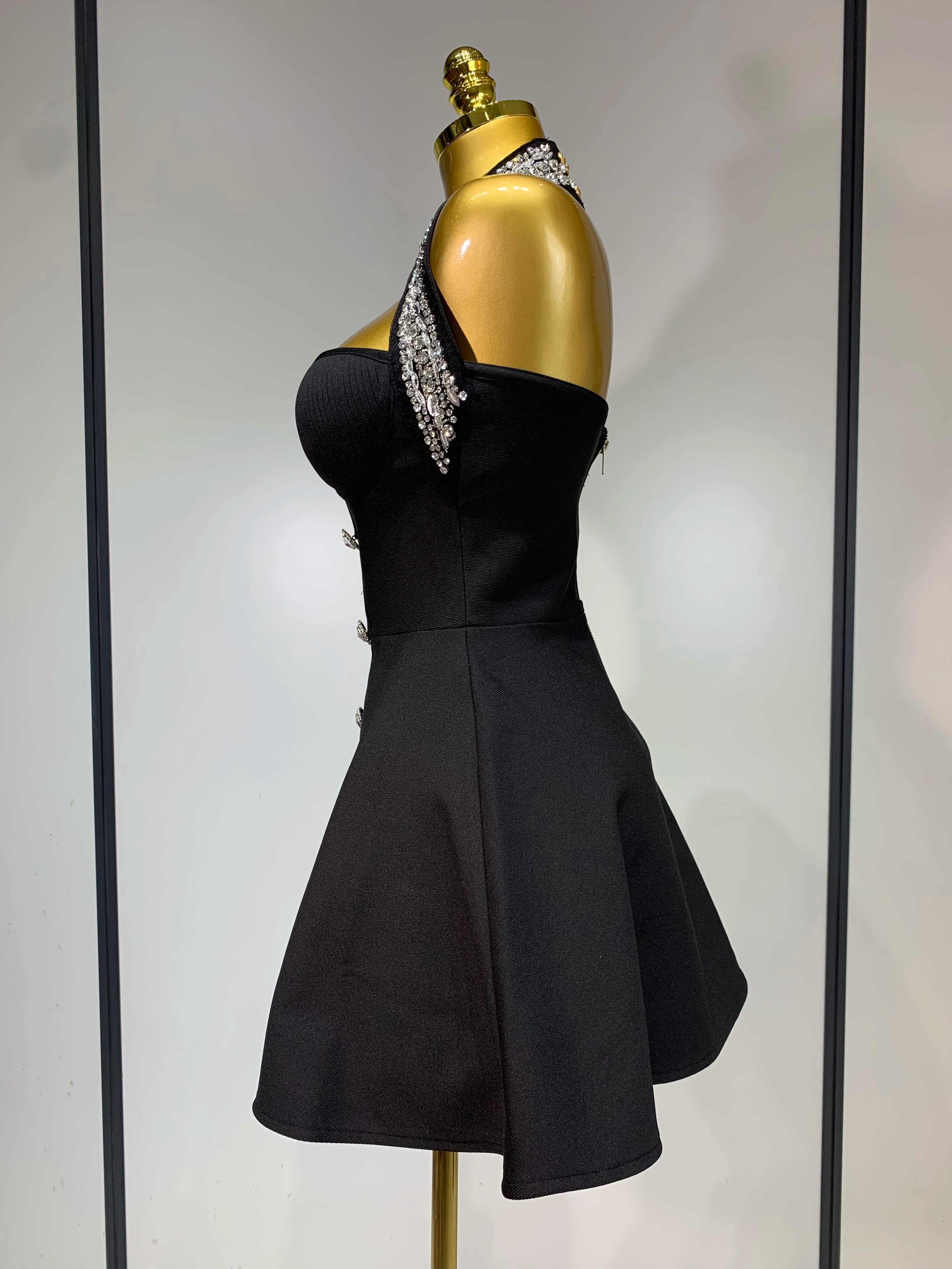 Luxury Halter Sleeveless Backless Sparkly Rhinestone Bandage Dress