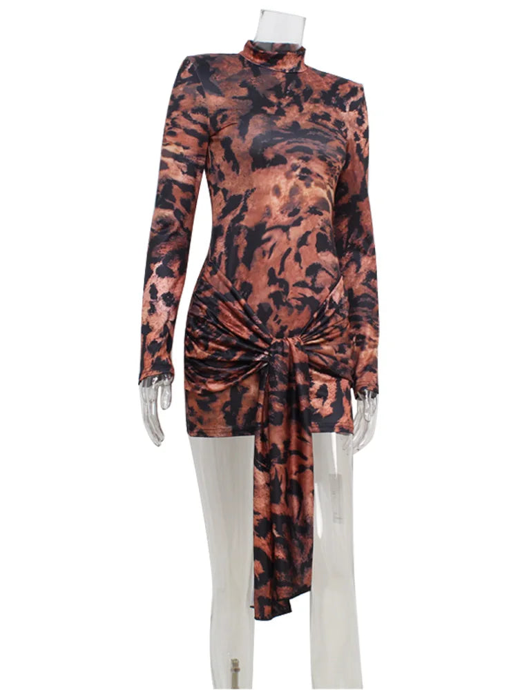 Elegant Turtleneck Long Sleeves Sheath Folds Bandage Slim Dress