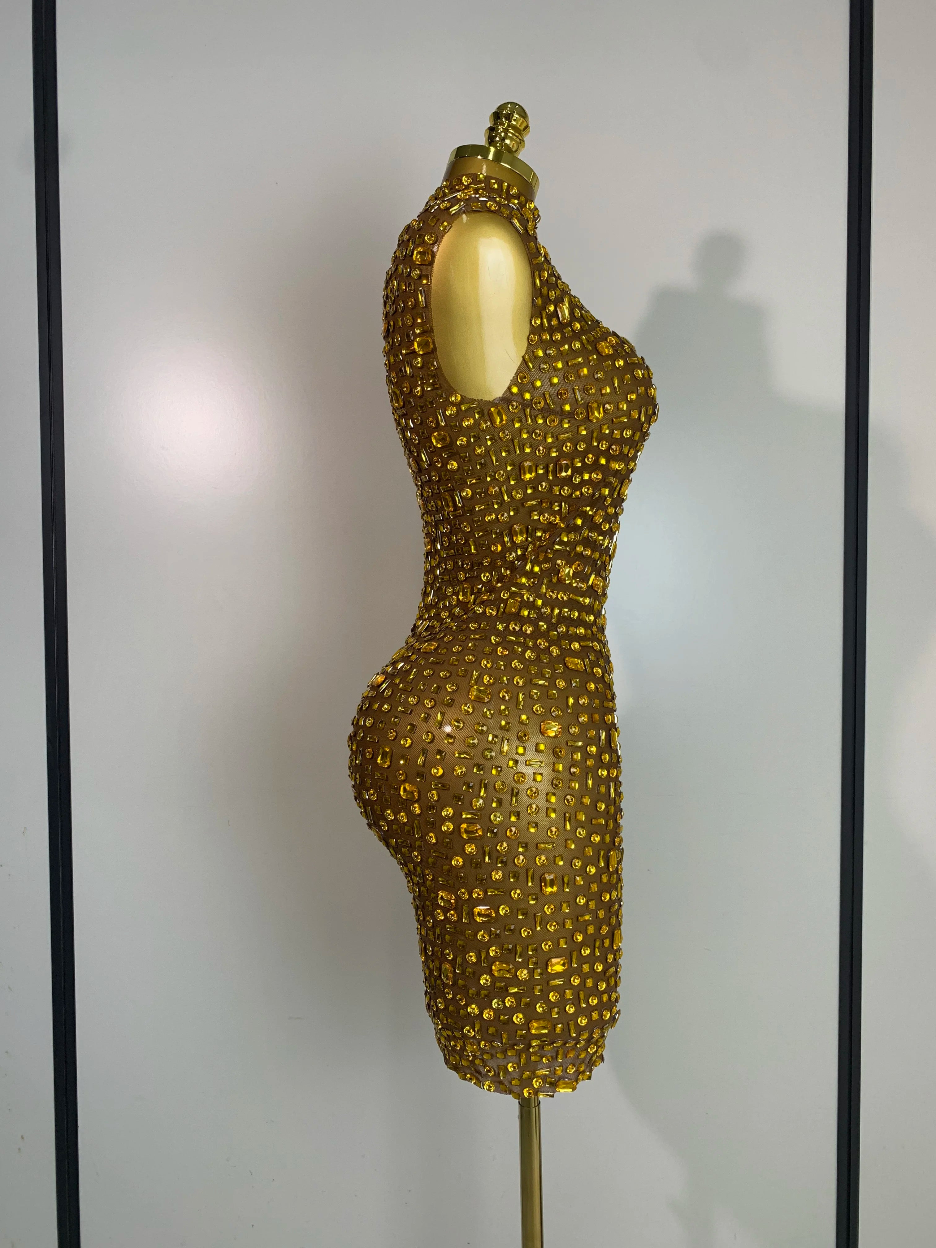 Luxury Gold Rhinestone Sparkly Elegant Dress