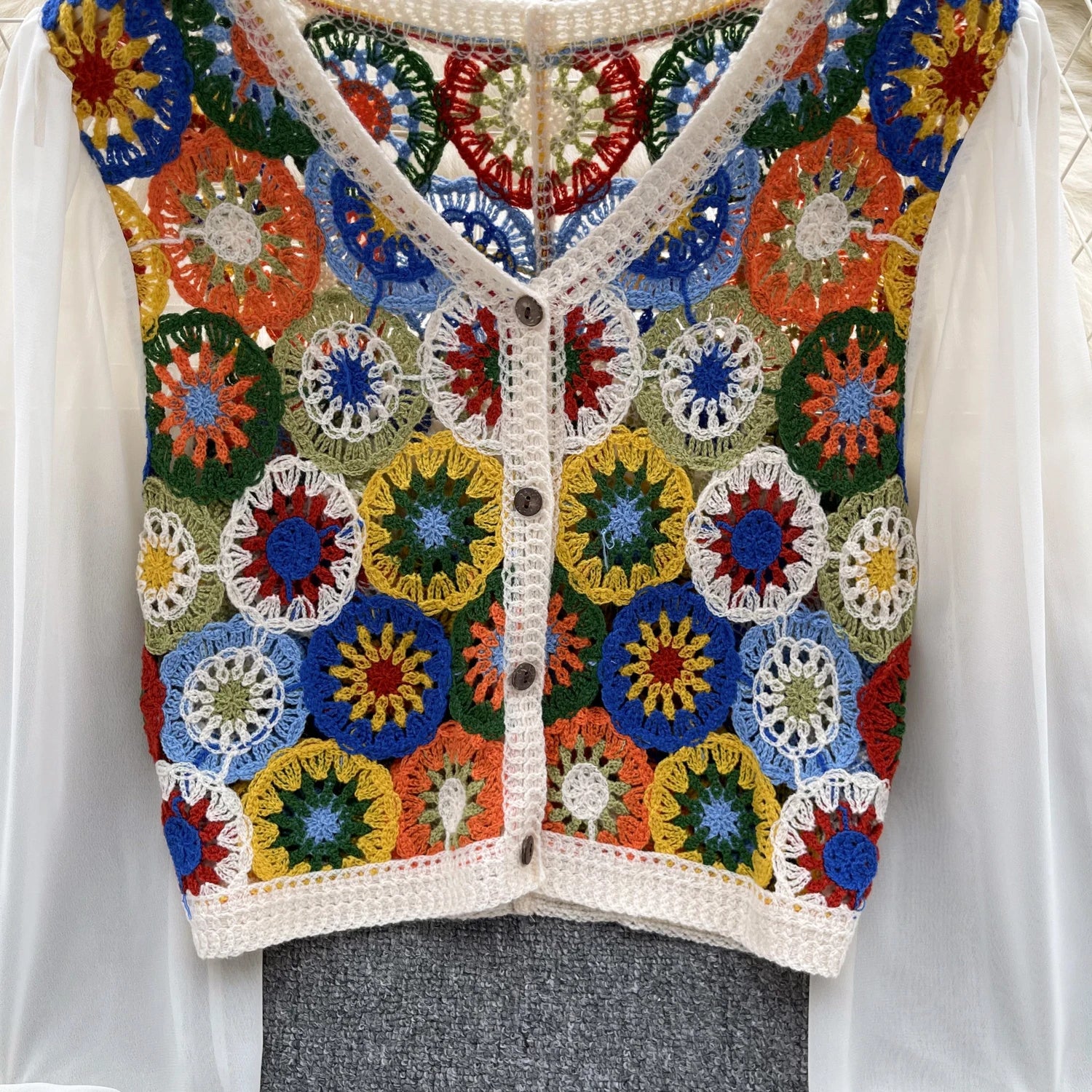 Knitting Crochet  Hollow Out Long Lantern Sleeve Blouse