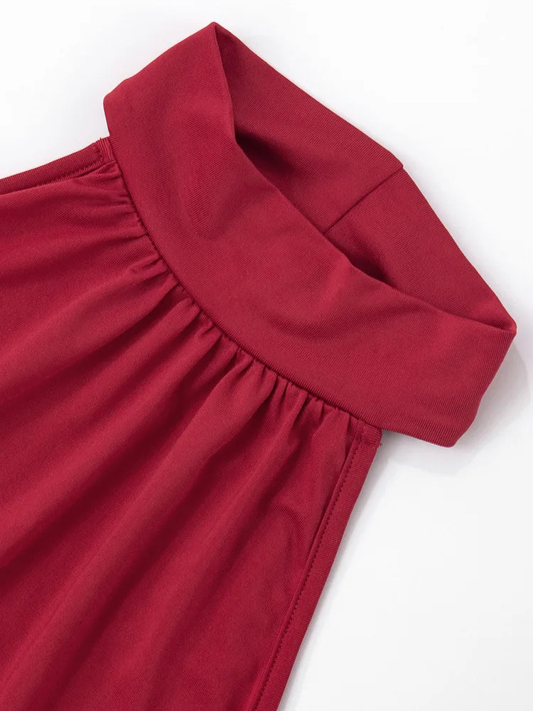 Bodycon Sleeveless Off-shoulder Halter Thigh Split Pleated Long Dress