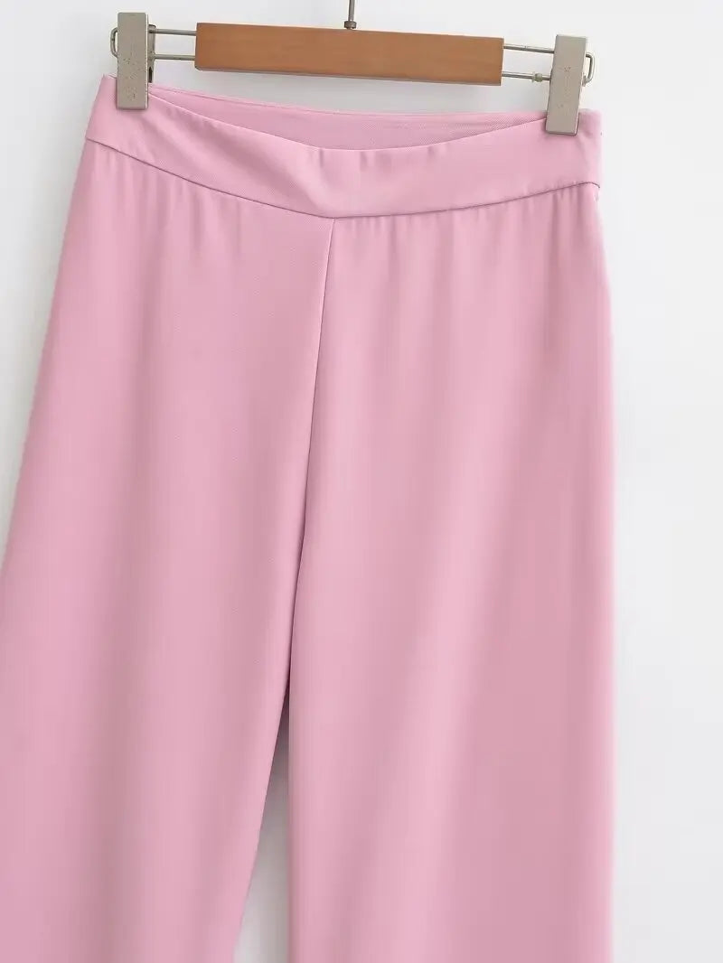 Elegant Blazer Pants Set Loose Lapel Single-breasted Jacket Coat Wide Leg Trousers Matching Suits