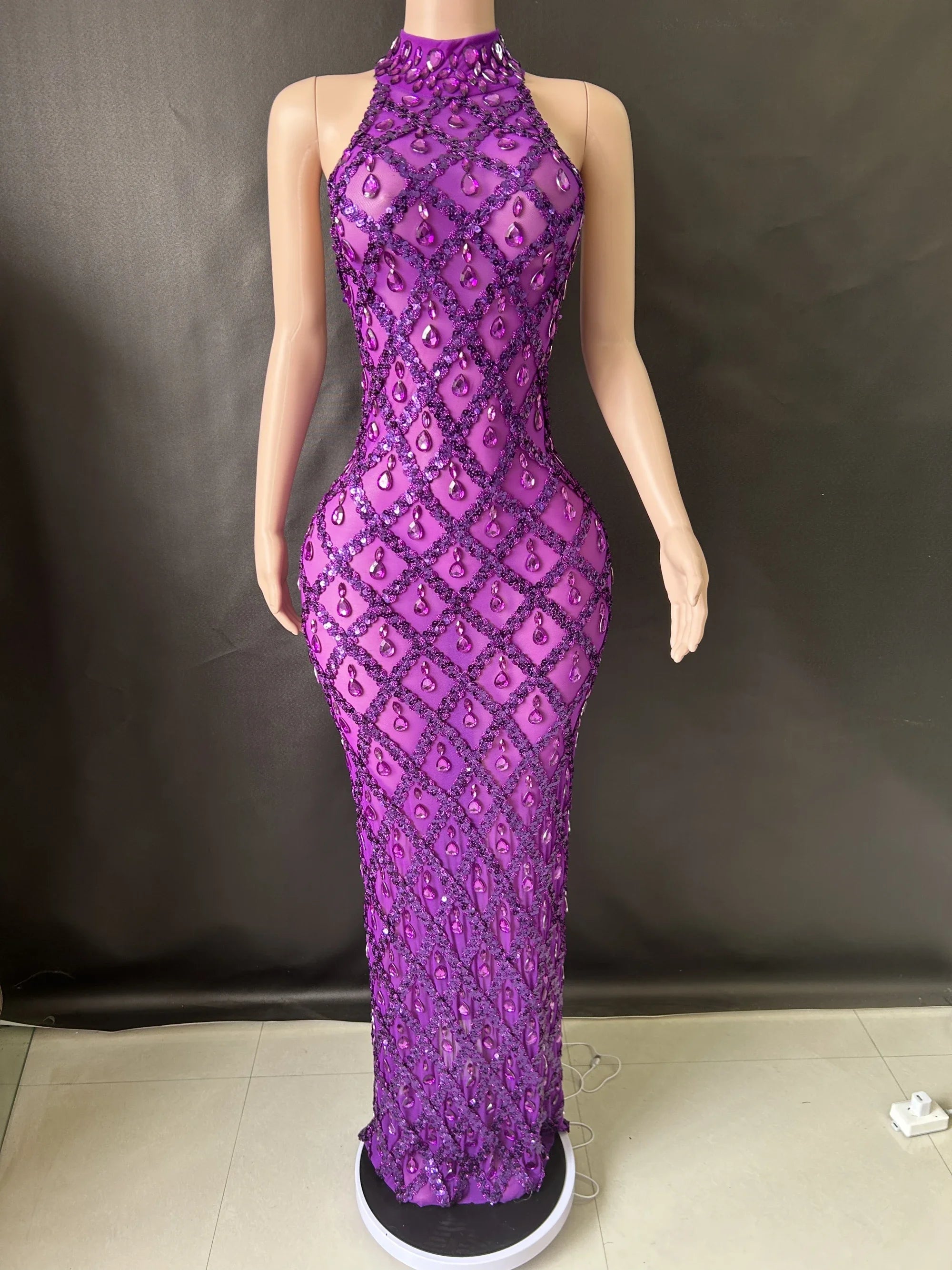 Prom Birthday Dress Transparent Rhinestone Sequins Dress