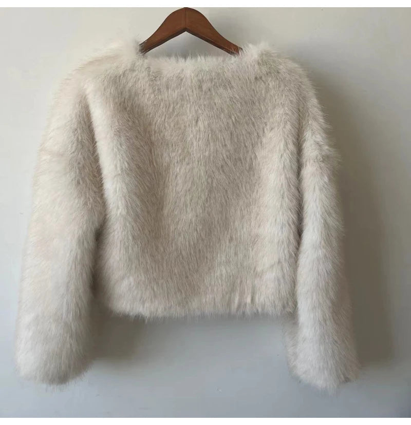 Gardient Cropped Fluffy Short Fur Jacket