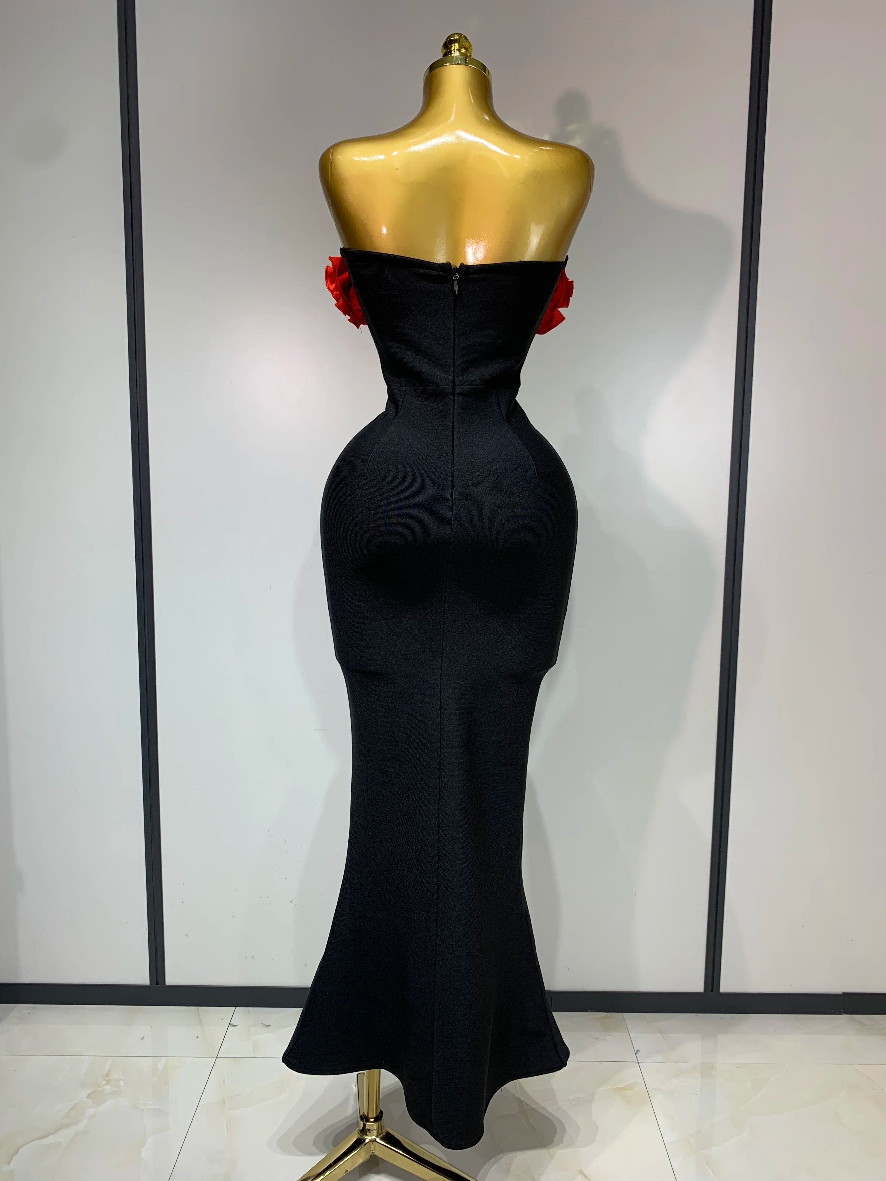 Strapless Flower Appliques Diamond Bodycon Bandage Mermaid Dress