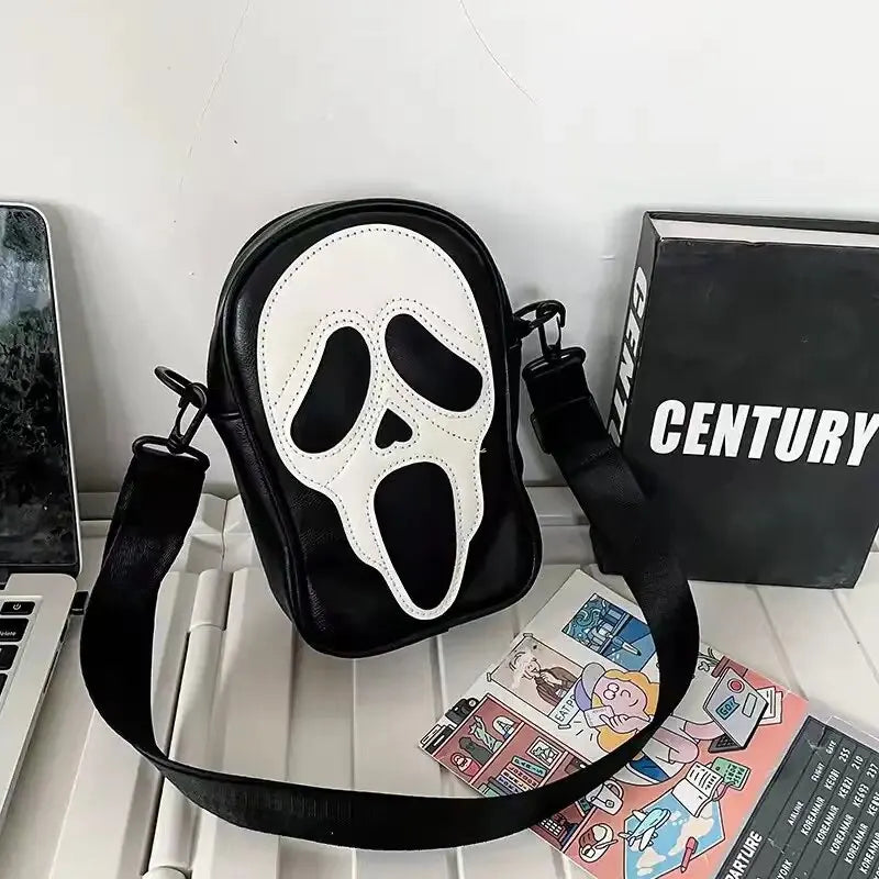 Y2K Vintage Shoulder Bag Halloween Funny Devil Ghost Bag Leather Zip Purse PU Handbags Crossbody Bags