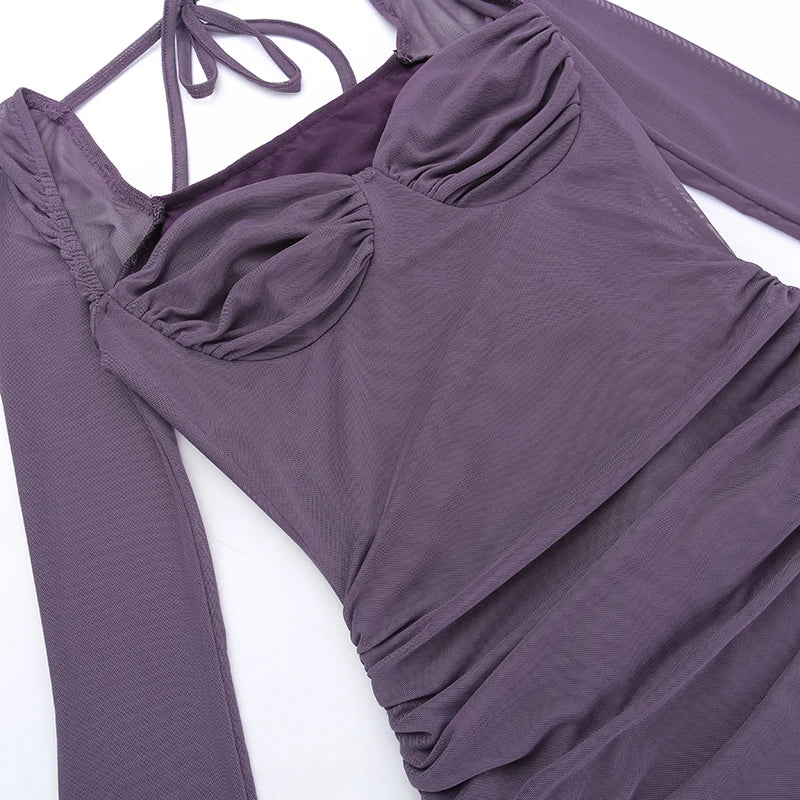 Purple Elegant Translucent Thin Straight Dress