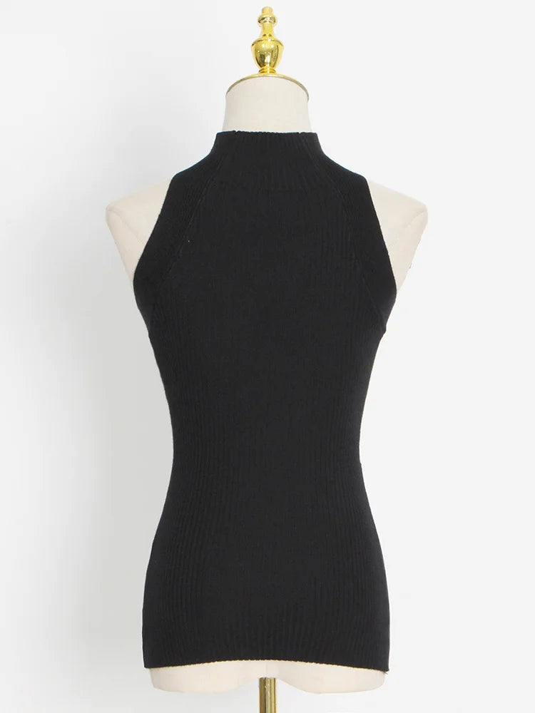 Round Collar Sleeveless Cut Out Minimalist Vests Top